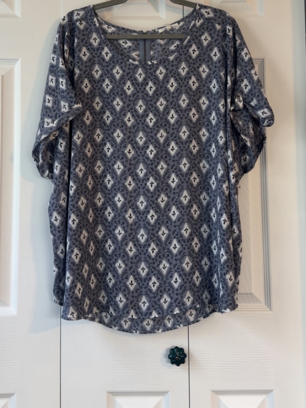 Maurices Navy and White Geometric Print Blouse